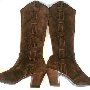 Vintage Via Spiga Tall Brown Suede Western Style Heeled Side-Zip Boots 10M